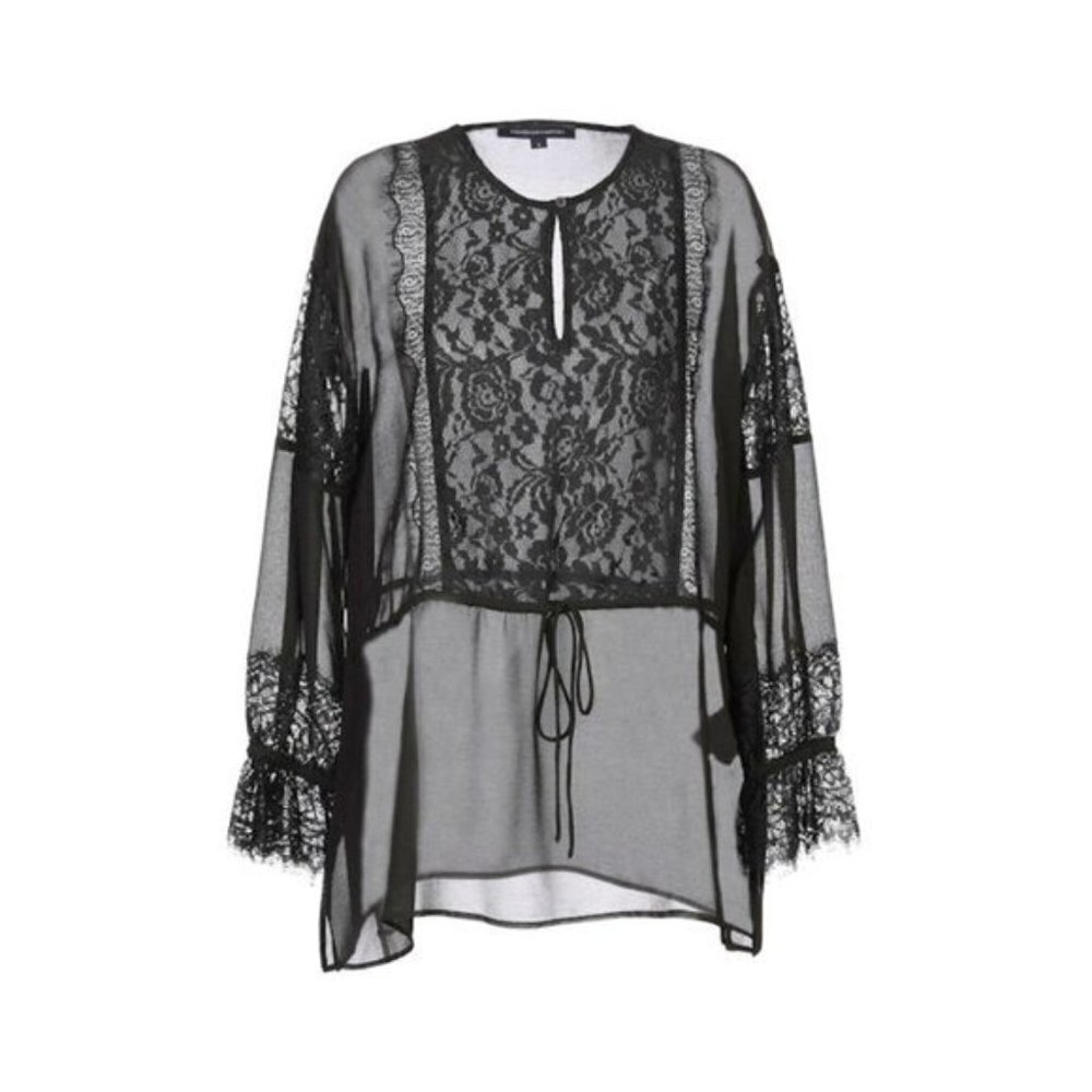 French Connection Abella Mix Sheer Lace Blouse – Size S, Black, NWT